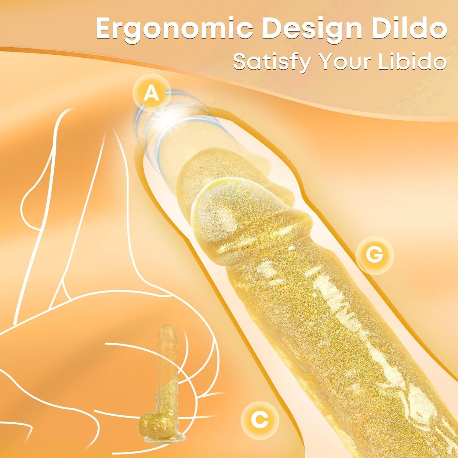 Realistic Dildos Adult Sex Toys - 7.9” Strapless Strap-On G Spot Dildos with Strong Suction Cup for Women Vaginal Anal Sex, Soft Lifelike Penis Dildo Female Womens Couple Anal Sex Toys (Golden)