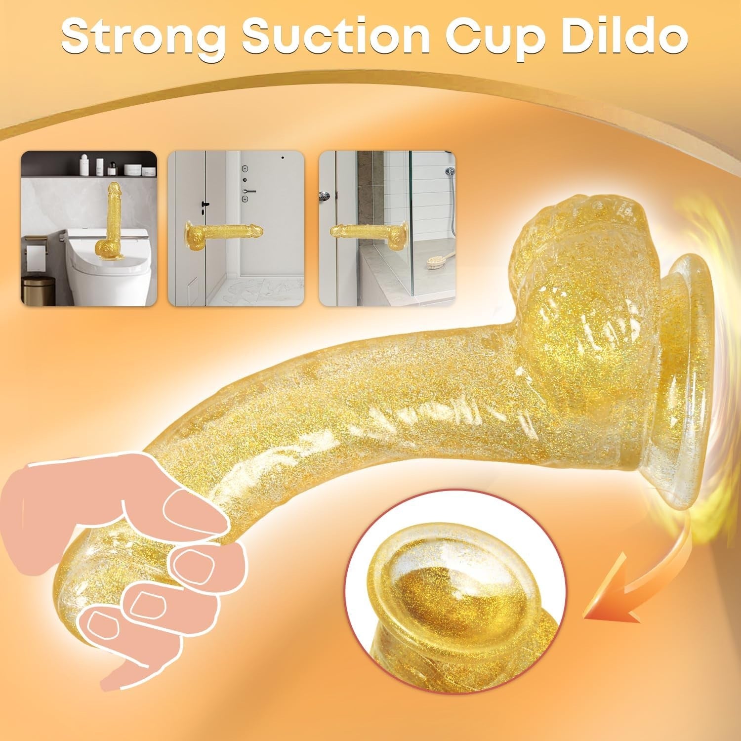 Realistic Dildos Adult Sex Toys - 7.9” Strapless Strap-On G Spot Dildos with Strong Suction Cup for Women Vaginal Anal Sex, Soft Lifelike Penis Dildo Female Womens Couple Anal Sex Toys (Golden)